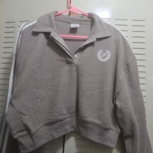 Gray Fleece Cropped Pullover